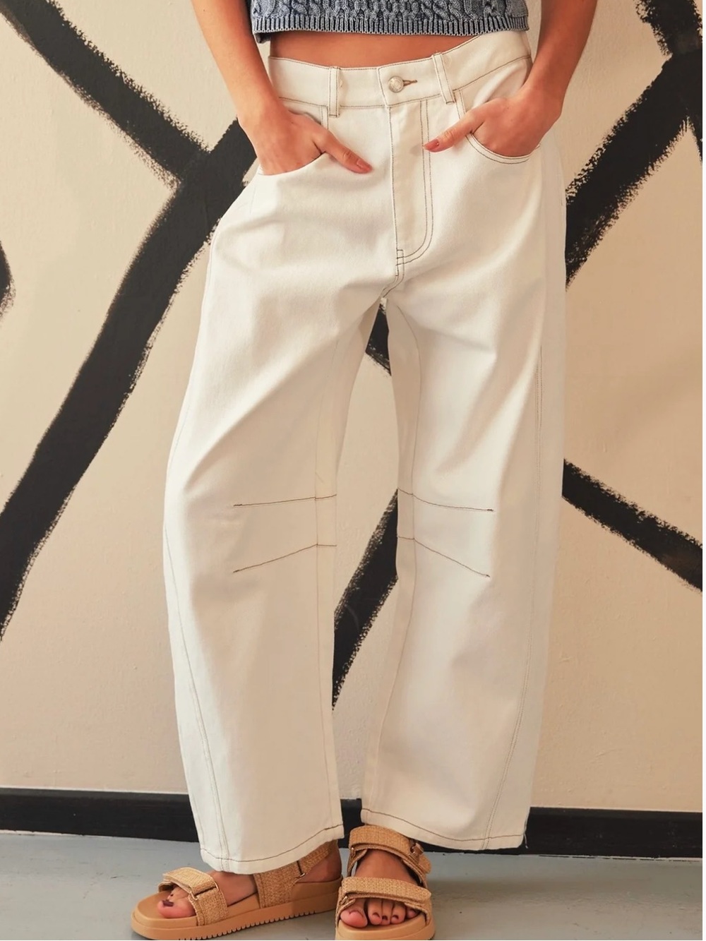 Aaron & Amber Good Luck Barrel Jeans in Cream